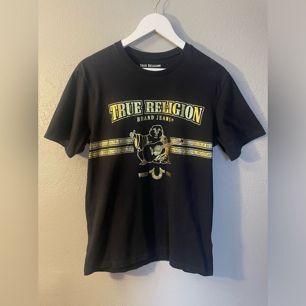 True Religion Black T Shirt Gold Buddha World Tour medium